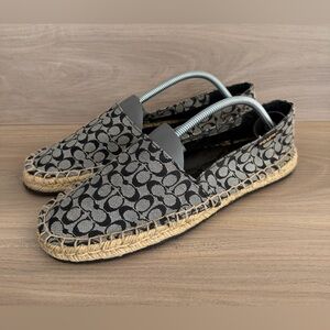 Coach June Espadrille Shoes Womens 8.5 Gray Signature Flats Comfort Slip On